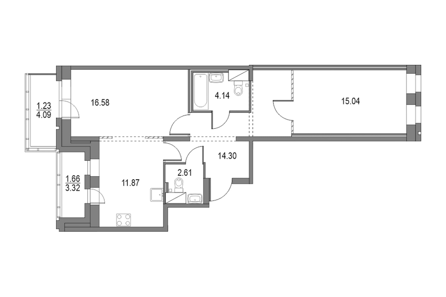 2-комнатная квартира 64.54 м², 3/15 эт., ЖК «Приморский квартал»